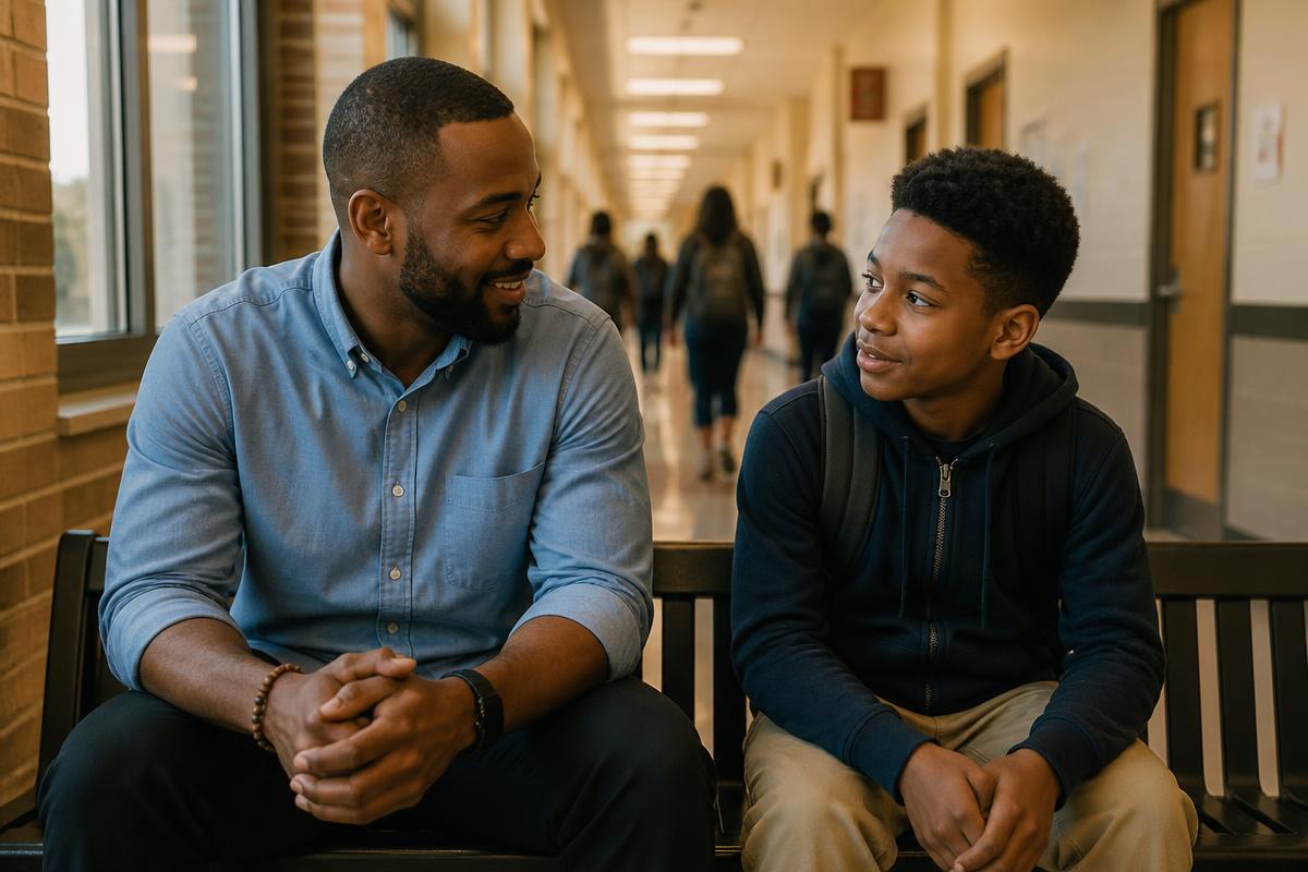 Mentor and young man talking in a workshop